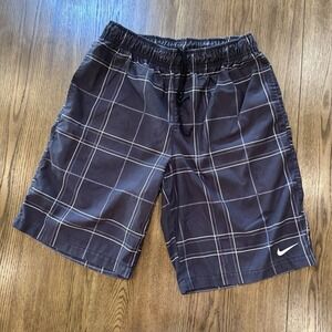 Nike Men's Swim Trunks Board Shorts Black White Plaid Size L Polyester Lined